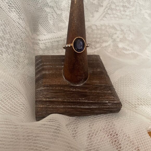 Navy Crystal Round Cut Ring — Gold & Rhinestone Band ✨ - Picture 3 of 3